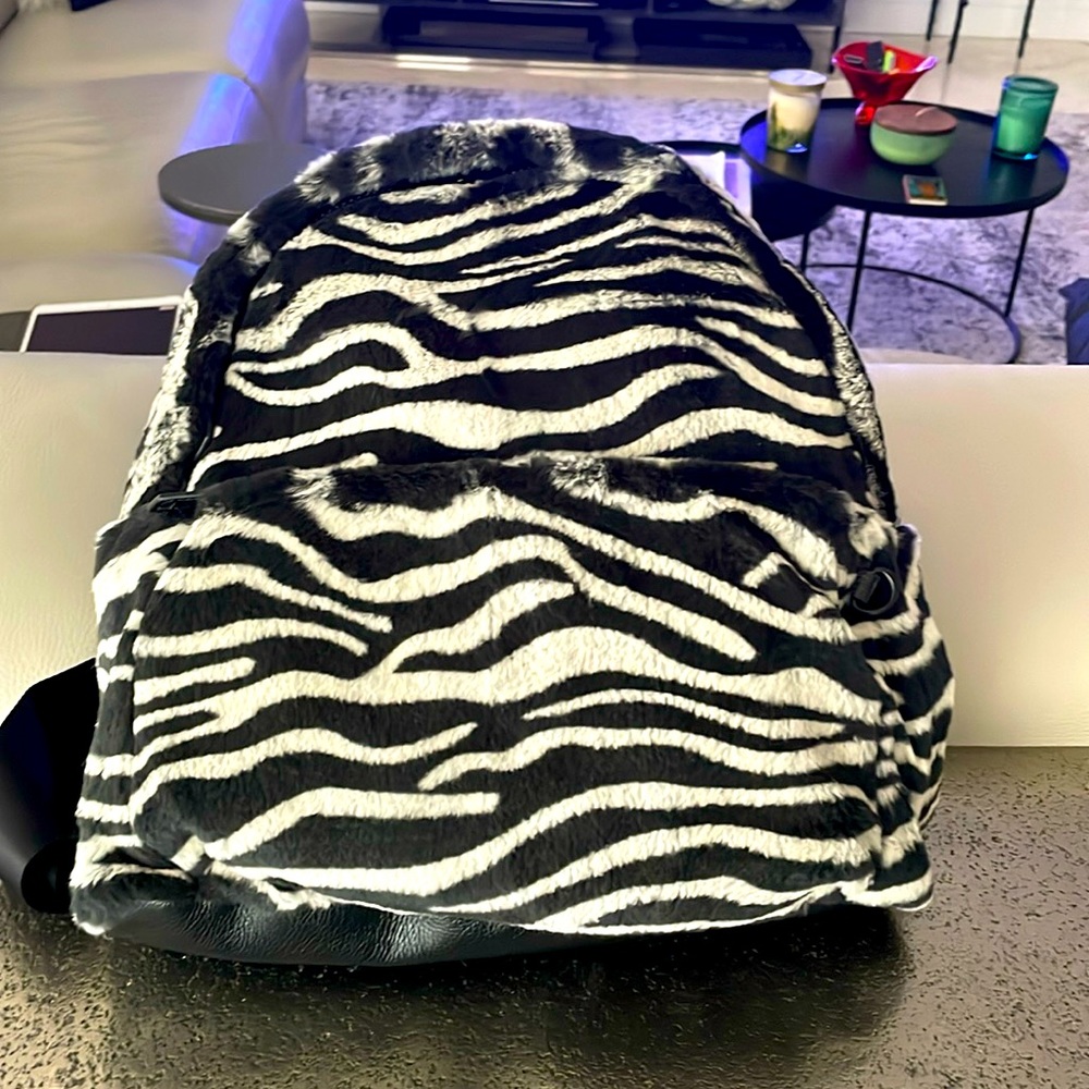 NWT JOCELYN RABBIT FUR IN ZEBRA COLORS BACKPACK